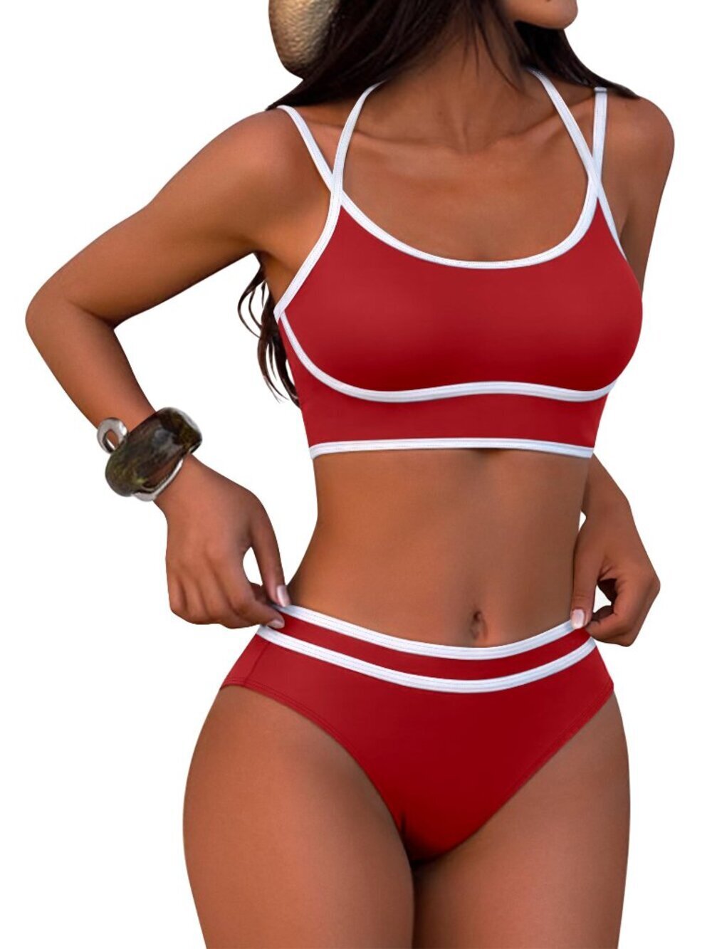 🔥 Red Sporty Bikini Set w/ White Trim | Size S | NWT 🔥